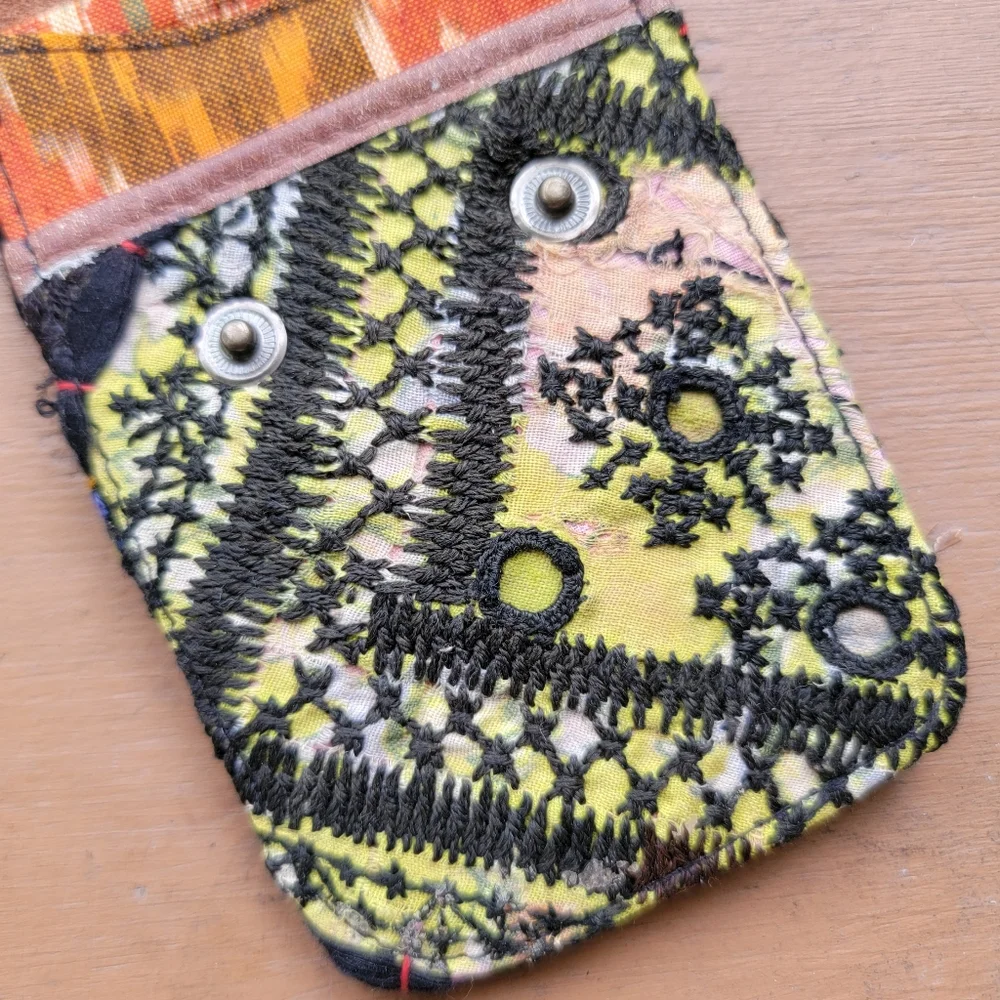 🍄🪬 Free People Boho Embroidered Repurposed vtg banjara hippie Wallet card case